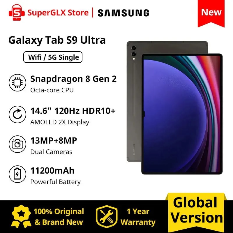 2023 Original Samsung Galaxy Tab S9 Ultra WiFi Android Tablet S Pen Included Unlocked 14.6'' AMOLED 2X Display 11200mAh Battery